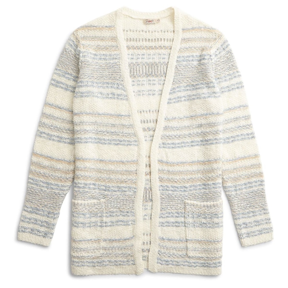 Faherty Cream, White, and Pale Light Blue Open-Front Cardigan